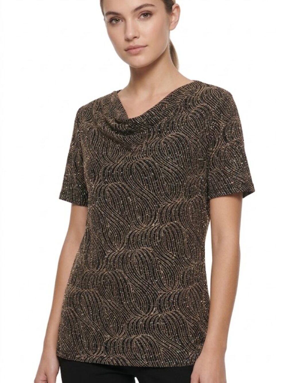 Anne Klein Cowl Neck Glitter Textured Top Size XL